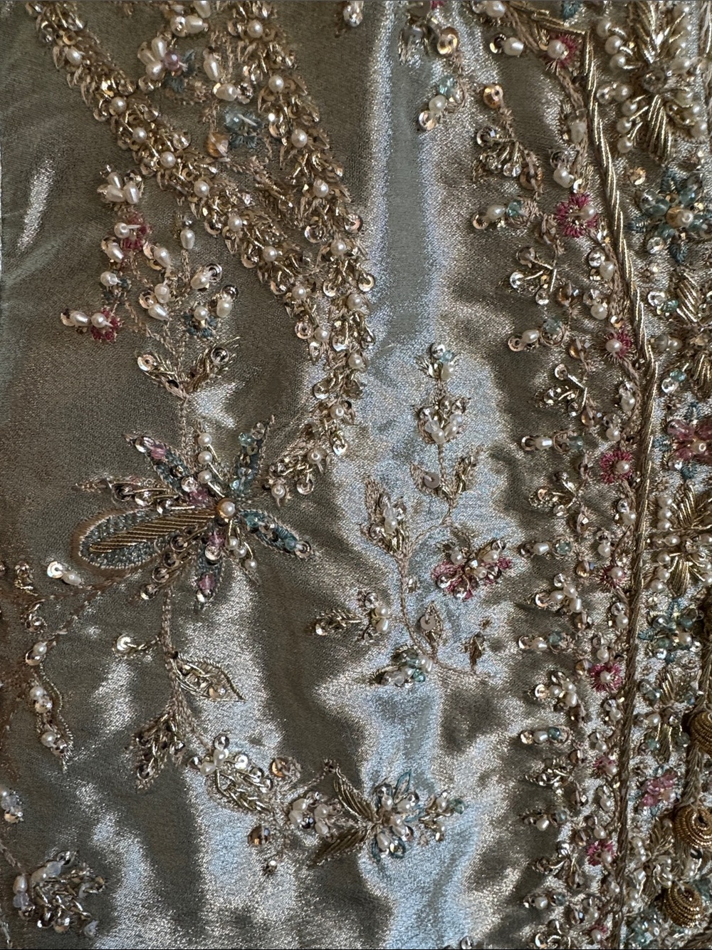 MUSHQ Embellished silk dress in Shimmering Aqua silver&tissue heavy work dupatta - Picture 12 of 16
